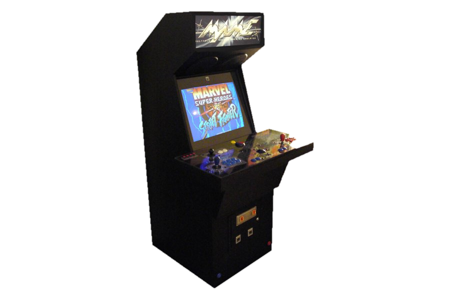 The Modern Arcades M3, a full-size black arcade cabinet with a lit marquee and two-player control deck.